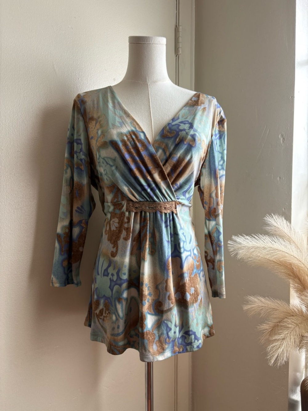 style & co sheer v-neck long sleeve top